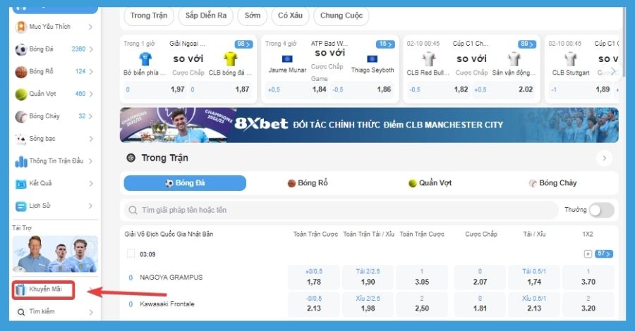 Người chơi nhấn vào mục Khuyến mãi tại giao diện 8xbet